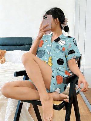 Cuddly Cat Print  Pajamas by The Mississippi Mermaid Mercantile - view 5