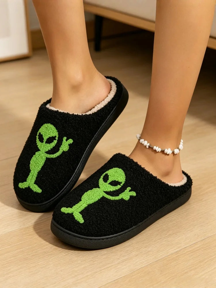 Alien Embroidered Plush Women's Slippers — Cozy Non-Slip Indoor House Shoes by The Mississippi Mermaid Mercantile - view 7