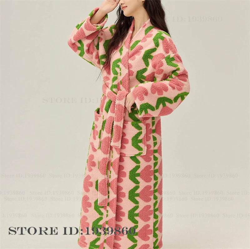 Thick Coral Fleece Kimono Robe — Pink by The Mississippi Mermaid Mercantile - view 3