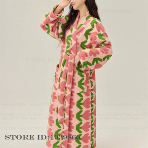 Thick Coral Fleece Kimono Robe — Pink by The Mississippi Mermaid Mercantile - view 3
