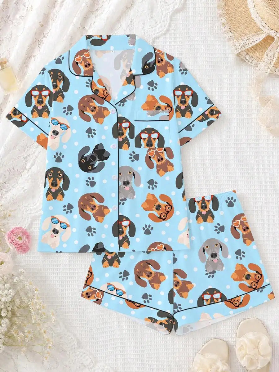Dachshund in Glasses Women's Pajama Set — Short Sleeve Top & Shorts by The Mississippi Mermaid Mercantile - view 6