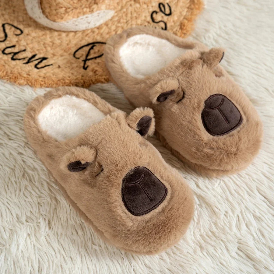 3D Capybara Plush Women's Slippers — Cozy Soft Indoor House Shoes by The Mississippi Mermaid Mercantile