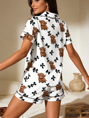 Highland Cow & Black Bow Women's Pajama Set — Short Sleeve Top & Shorts by The Mississippi Mermaid Mercantile - view 3