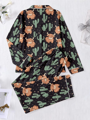 Highland Cow & Cactus Women's Pajama Set — Long Sleeve Top & Pants by The Mississippi Mermaid Mercantile - view 2