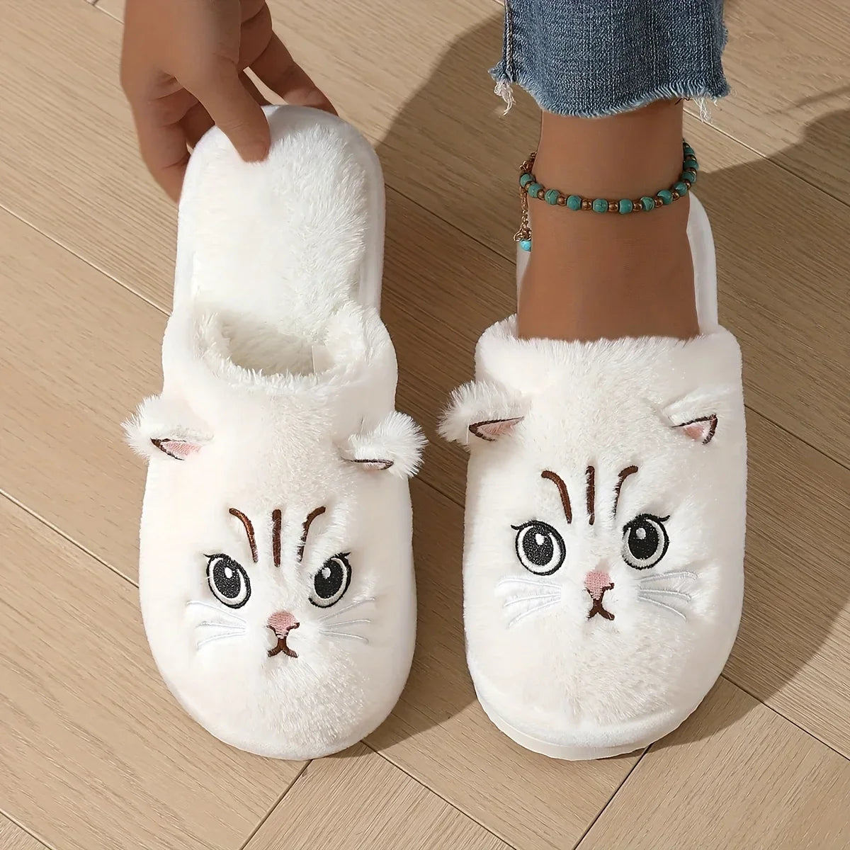 Cute Plush Cat Slippers Winter Warm Cozy Indoor House Shoes Soft EVA Sole Non-Slip Design by The Mississippi Mermaid