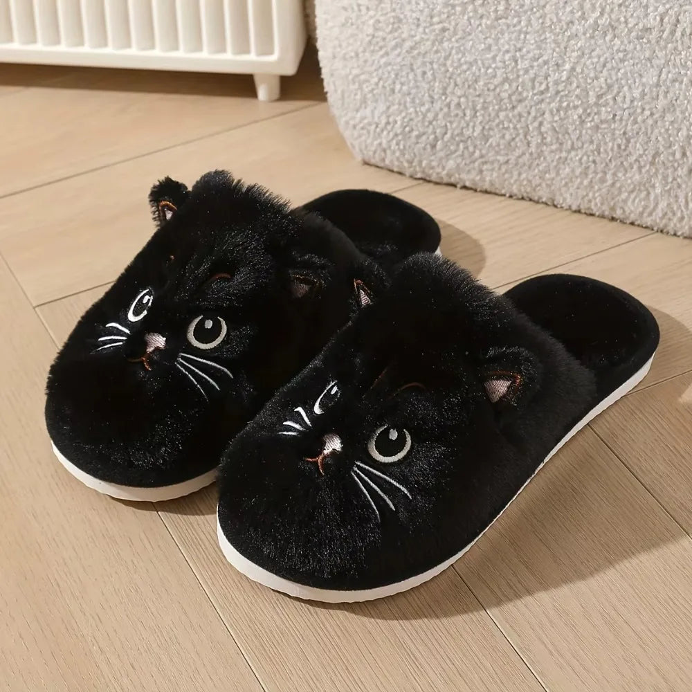 Cute Plush Cat Slippers Winter Warm Cozy Indoor House Shoes Soft EVA Sole Non-Slip Design by The Mississippi Mermaid