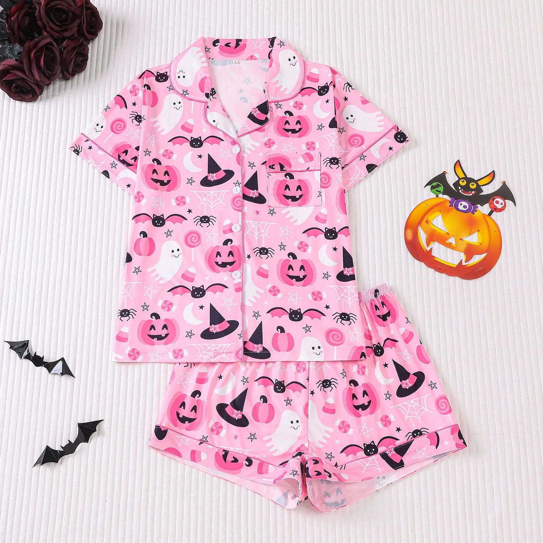Halloween Ghost & Pumpkin Women's Pajama Set — Short Sleeve Top & Shorts by The Mississippi Mermaid Mercantile - view 17