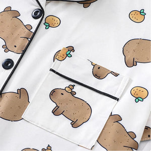 Capybara & Orange Women's Pajama Set — Short Sleeve Top & Shorts by The Mississippi Mermaid Mercantile - view 3
