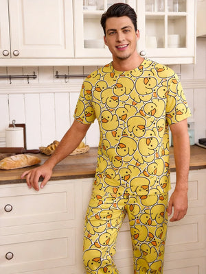 Rubber Duck All-Over Print Men's Pajama Set — Short Sleeve Top & Pants by The Mississippi Mermaid Mercantile - view 3