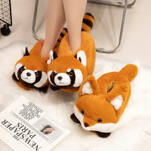 3D Red Panda & Fox Plush Slippers — Cozy Warm Indoor House Shoes by The Mississippi Mermaid Mercantile