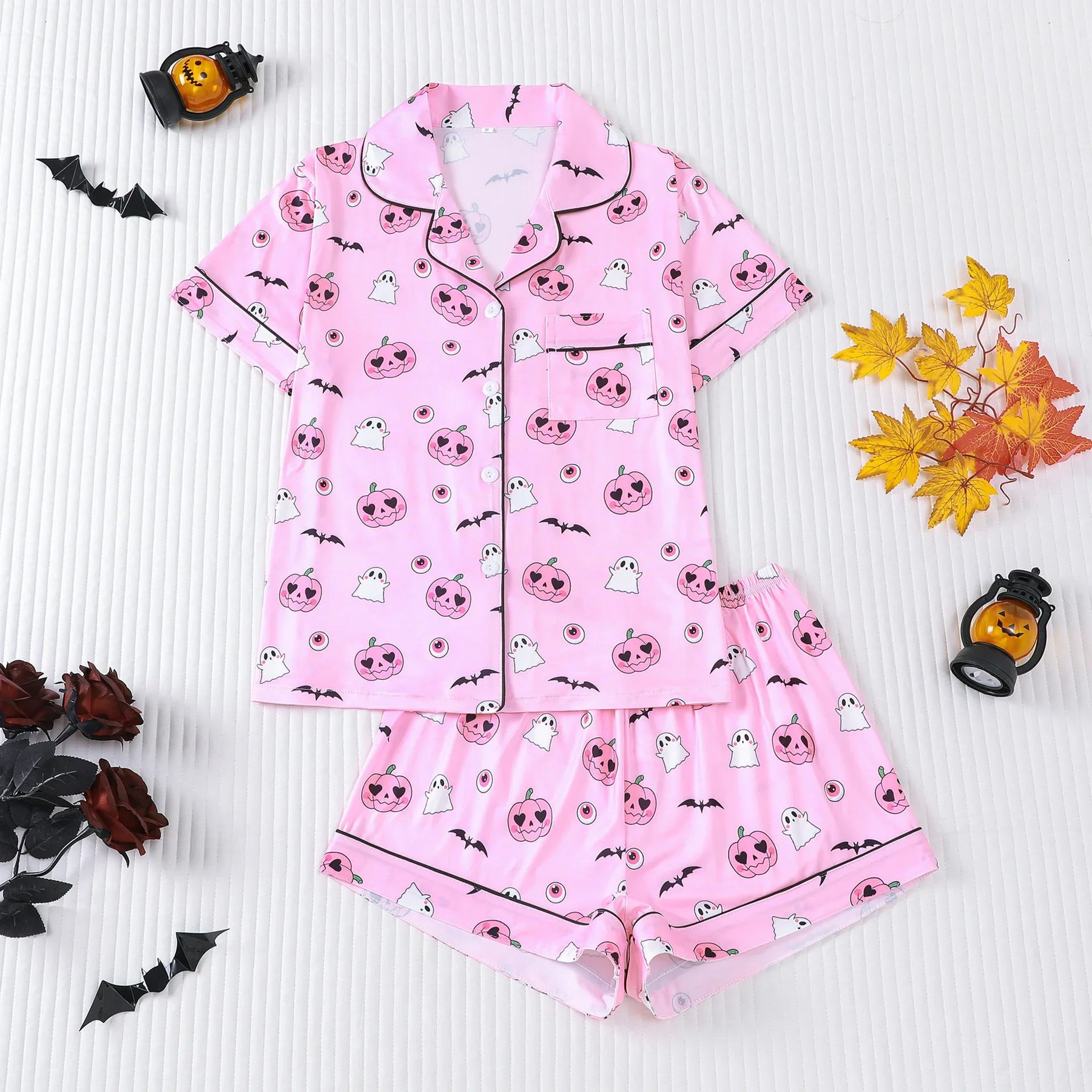 Halloween Ghost & Pumpkin Women's Pajama Set — Short Sleeve Top & Shorts by The Mississippi Mermaid Mercantile - view 14