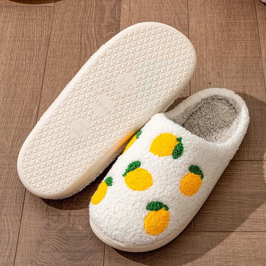 Lemon Embroidered Fuzzy Slippers by The Mississippi Mermaid Mercantile - view 2