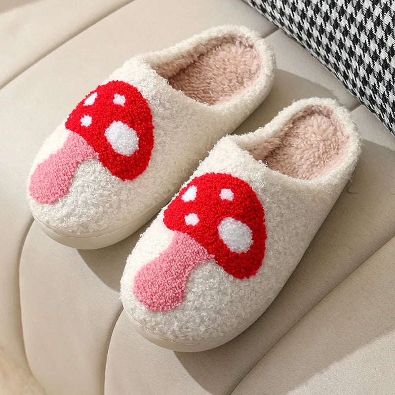 Rainbow & Mushroom Plush Women's Slippers — Cozy Furry Indoor House Shoes by The Mississippi Mermaid Mercantile - view 3