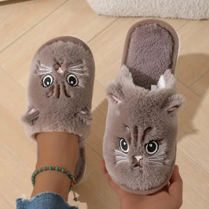 Cute Plush Cat Slippers Winter Warm Cozy Indoor House Shoes Soft EVA Sole Non-Slip Design by The Mississippi Mermaid