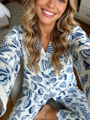 Coastal Seashell & Starfish Women's Pajama Set — Long Sleeve Top & Pants by The Mississippi Mermaid Mercantile - view 4