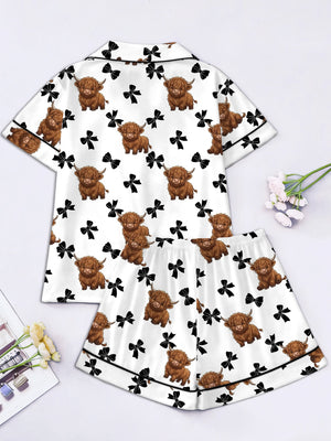 Highland Cow & Black Bow Women's Pajama Set — Short Sleeve Top & Shorts by The Mississippi Mermaid Mercantile - view 5