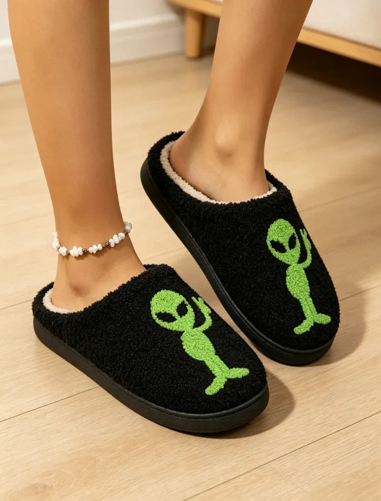Alien Embroidered Plush Women's Slippers — Cozy Non-Slip Indoor House Shoes by The Mississippi Mermaid Mercantile - view 4