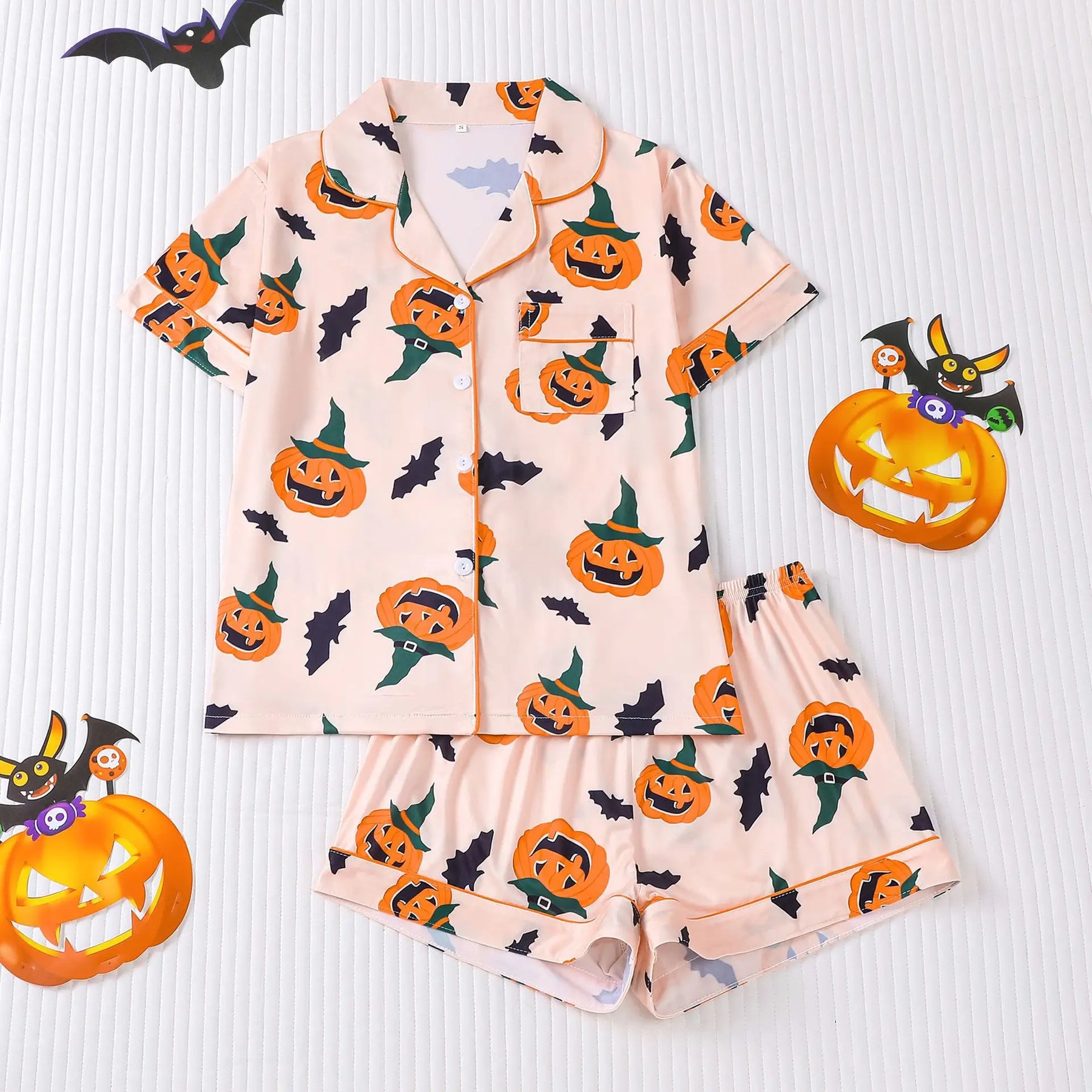 Halloween Ghost & Pumpkin Women's Pajama Set — Short Sleeve Top & Shorts by The Mississippi Mermaid Mercantile - view 9