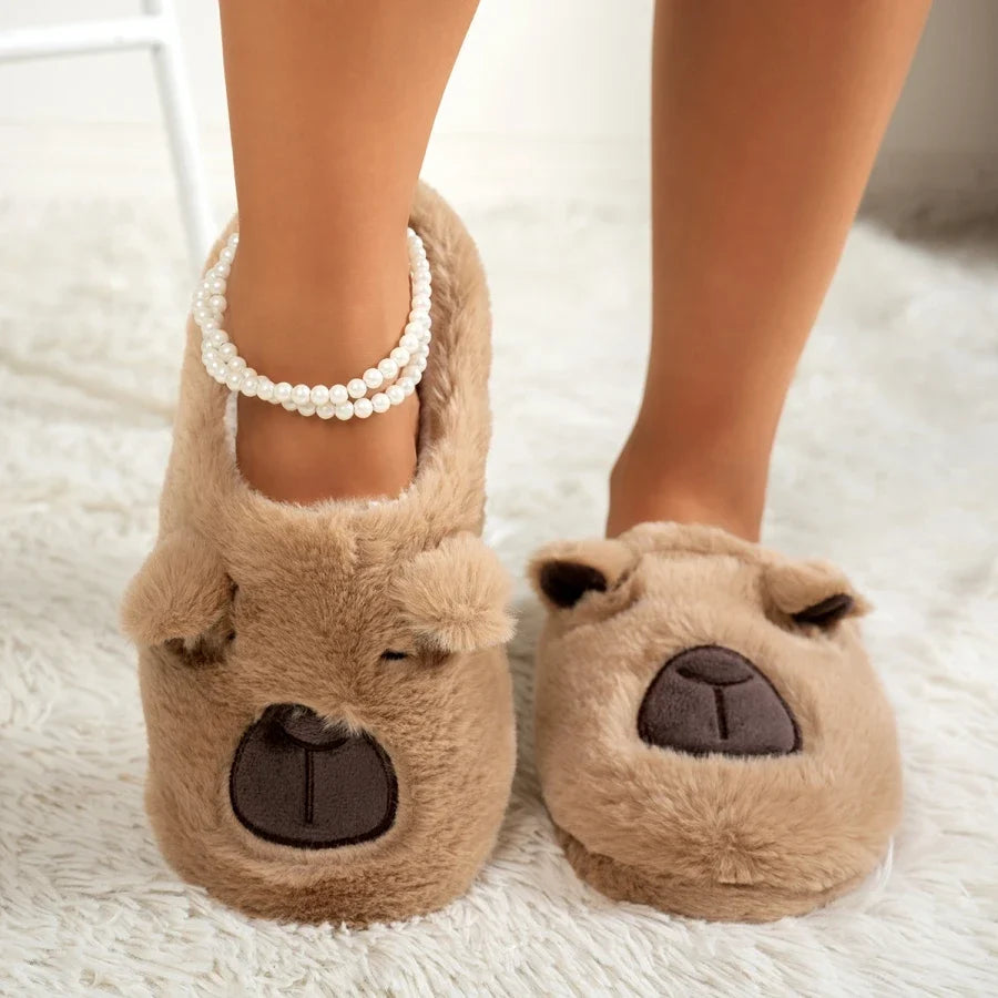 3D Capybara Plush Women's Slippers — Cozy Soft Indoor House Shoes by The Mississippi Mermaid Mercantile - view 3