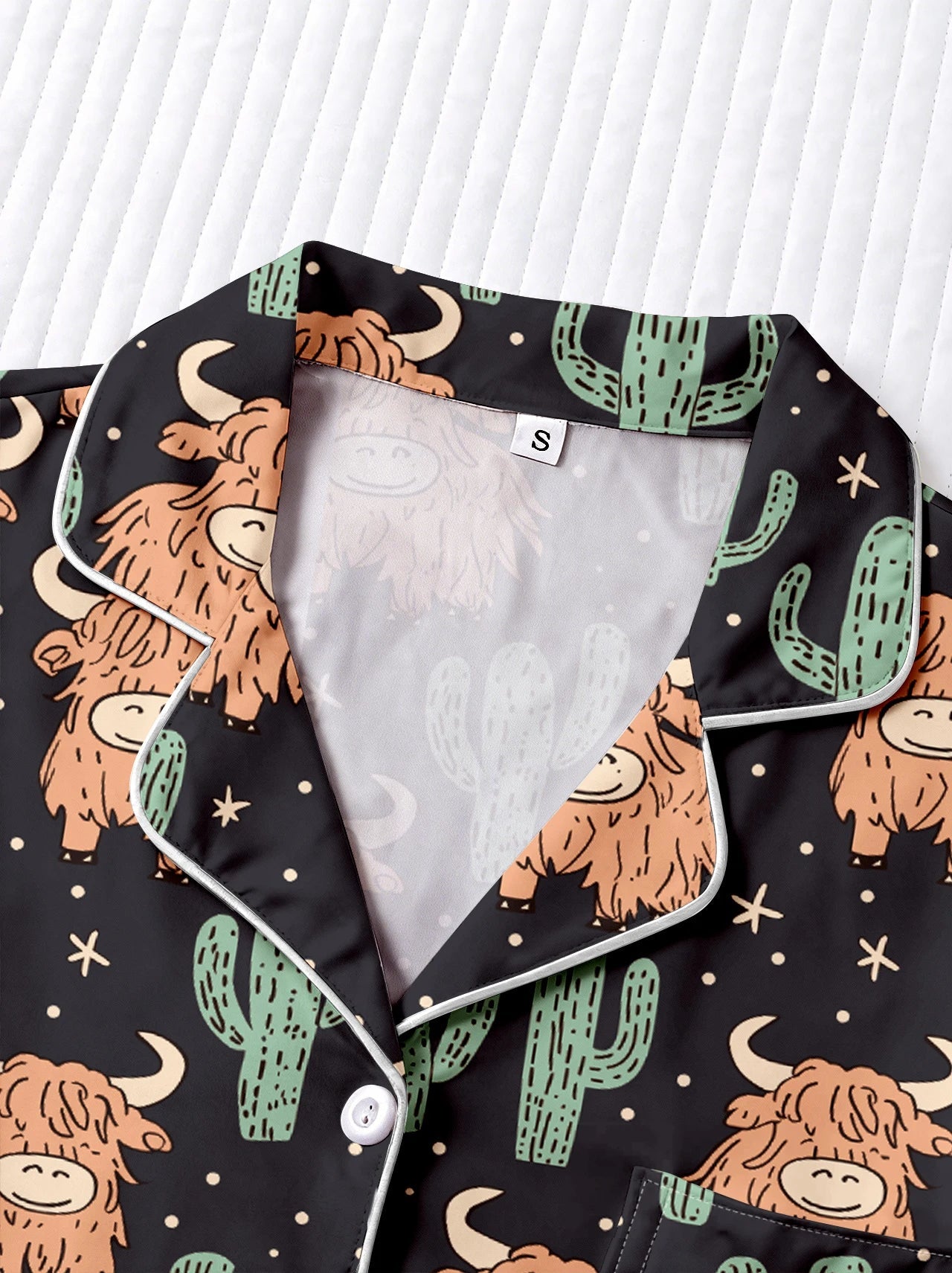 Highland Cow & Cactus Women's Pajama Set — Long Sleeve Top & Pants by The Mississippi Mermaid Mercantile - view 3