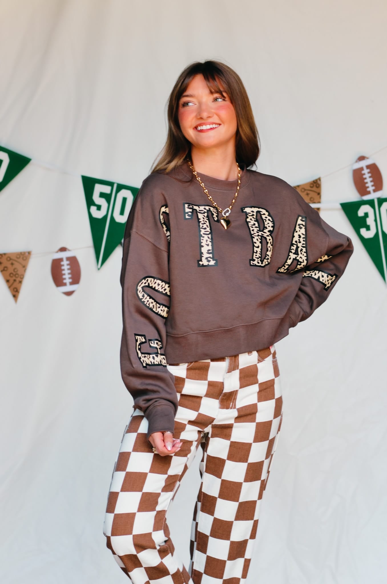 Football Leopard Mocha Crop Sweatshirt