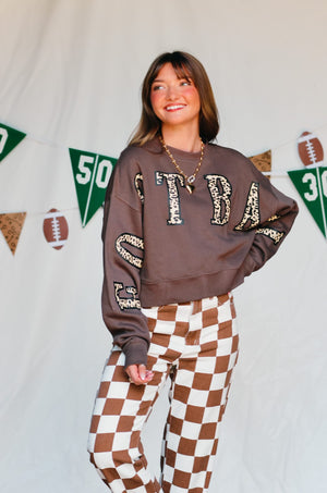 Football Leopard Mocha Crop Sweatshirt
