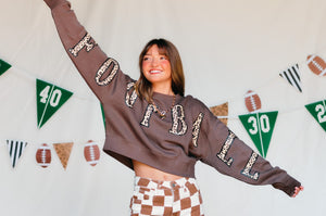 Football Leopard Mocha Crop Sweatshirt