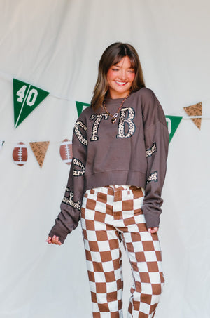 Football Leopard Mocha Crop Sweatshirt