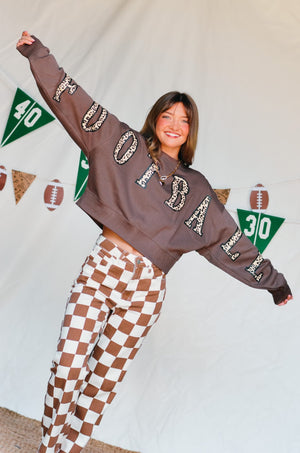 Football Leopard Mocha Crop Sweatshirt