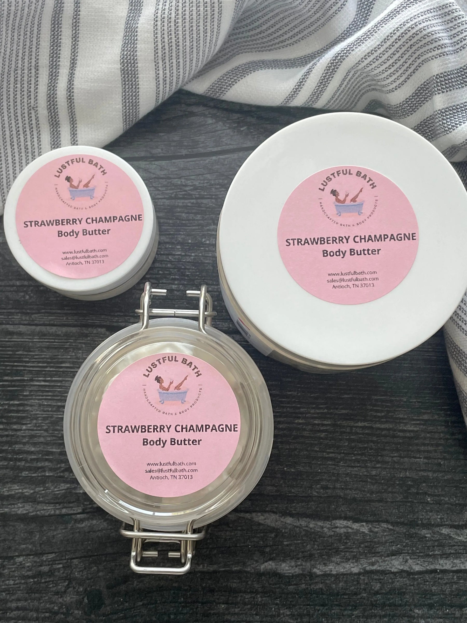 Strawberry Champagne Body Butter by Lustful Bath, LLC, natural skincare main product photo