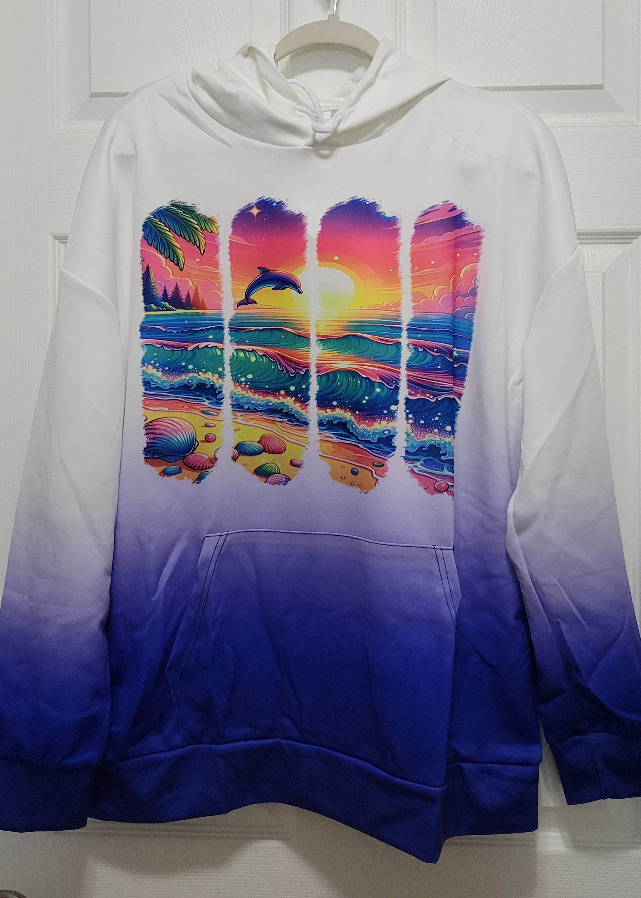 SUNSET DOLPHIN BLUE OMBRE HOODIE Two Beachin' Sisters