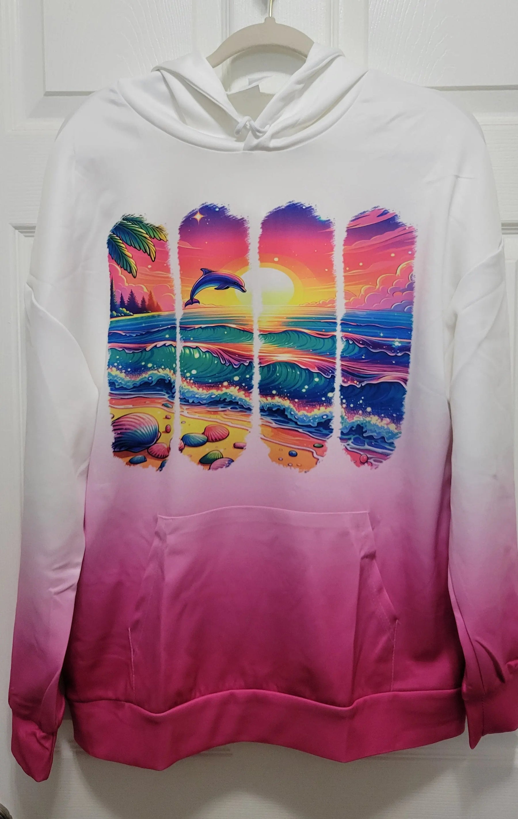 Sunset Dolphin Pink Ombre Hoodie by Two Beachin' Sisters, Southern lifestyle apparel main product photo