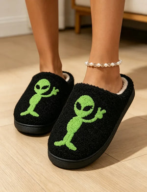 Alien Embroidered Plush Women's Slippers — Cozy Non-Slip Indoor House Shoes by The Mississippi Mermaid Mercantile - view 2