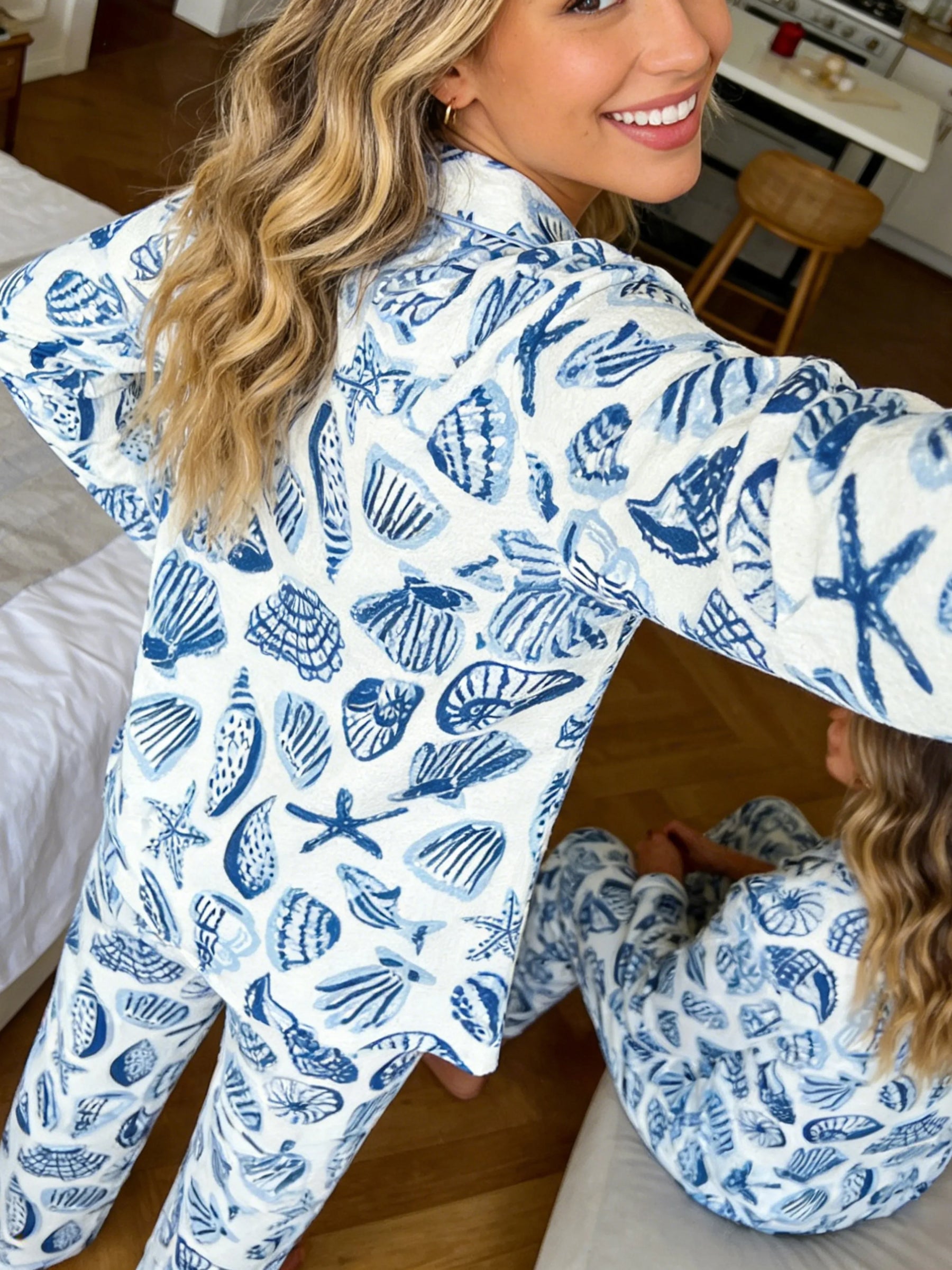 Coastal Seashell & Starfish Women's Pajama Set — Long Sleeve Top & Pants by The Mississippi Mermaid Mercantile - view 2