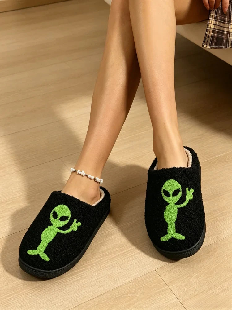 Alien Embroidered Plush Women's Slippers — Cozy Non-Slip Indoor House Shoes by The Mississippi Mermaid Mercantile - view 5