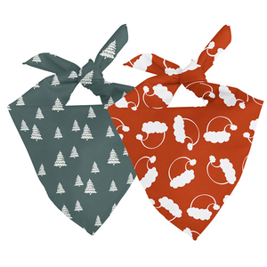 Santa Hat and Trees Christmas Reversible Dog Bandana by Dog Bandana Co.