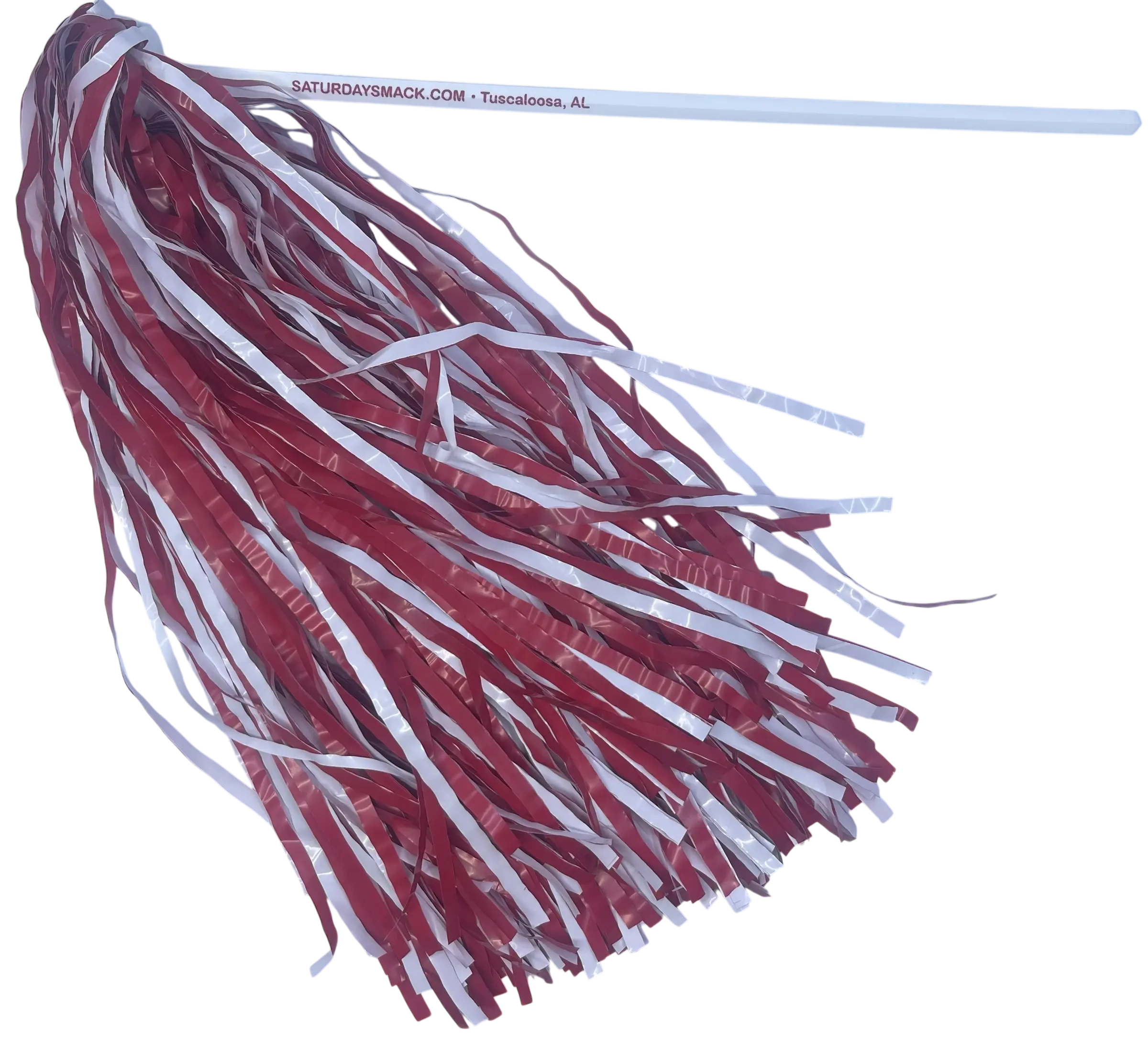 Crimson and white pom-pom game day shaker by Saturday Smack
