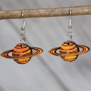 Saturn Planet Wooden Dangle Earrings | Space Jewelry