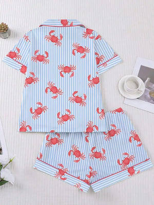 Crab Print Women's Pajama Set — Short Sleeve Top & Loose Shorts Loungewear by The Mississippi Mermaid Mercantile - view 2