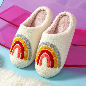 Rainbow & Mushroom Plush Women's Slippers — Cozy Furry Indoor House Shoes by The Mississippi Mermaid Mercantile - view 2