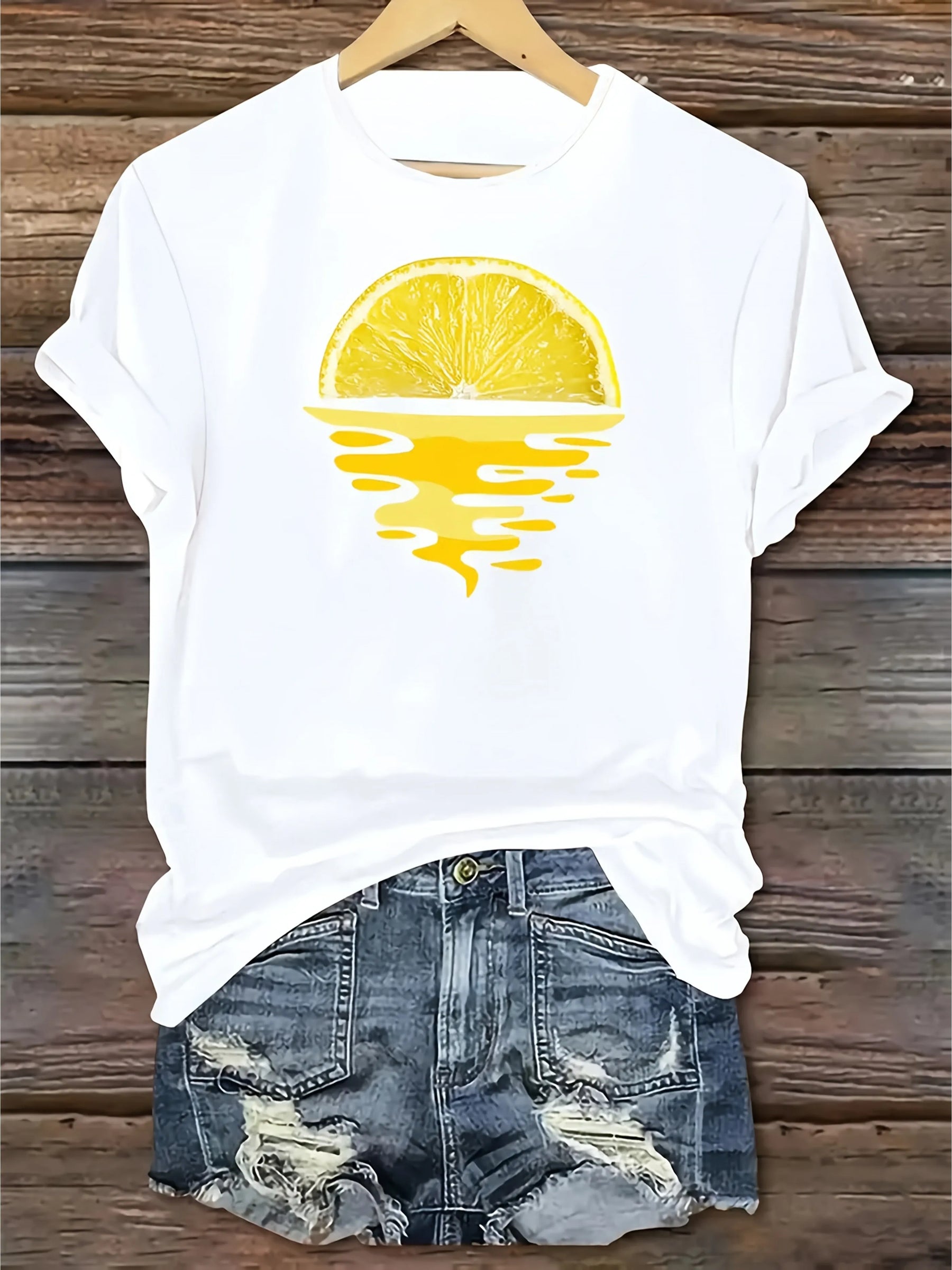 Sunset Lemon Print T-Shirt — White by The Mississippi Mermaid Mercantile