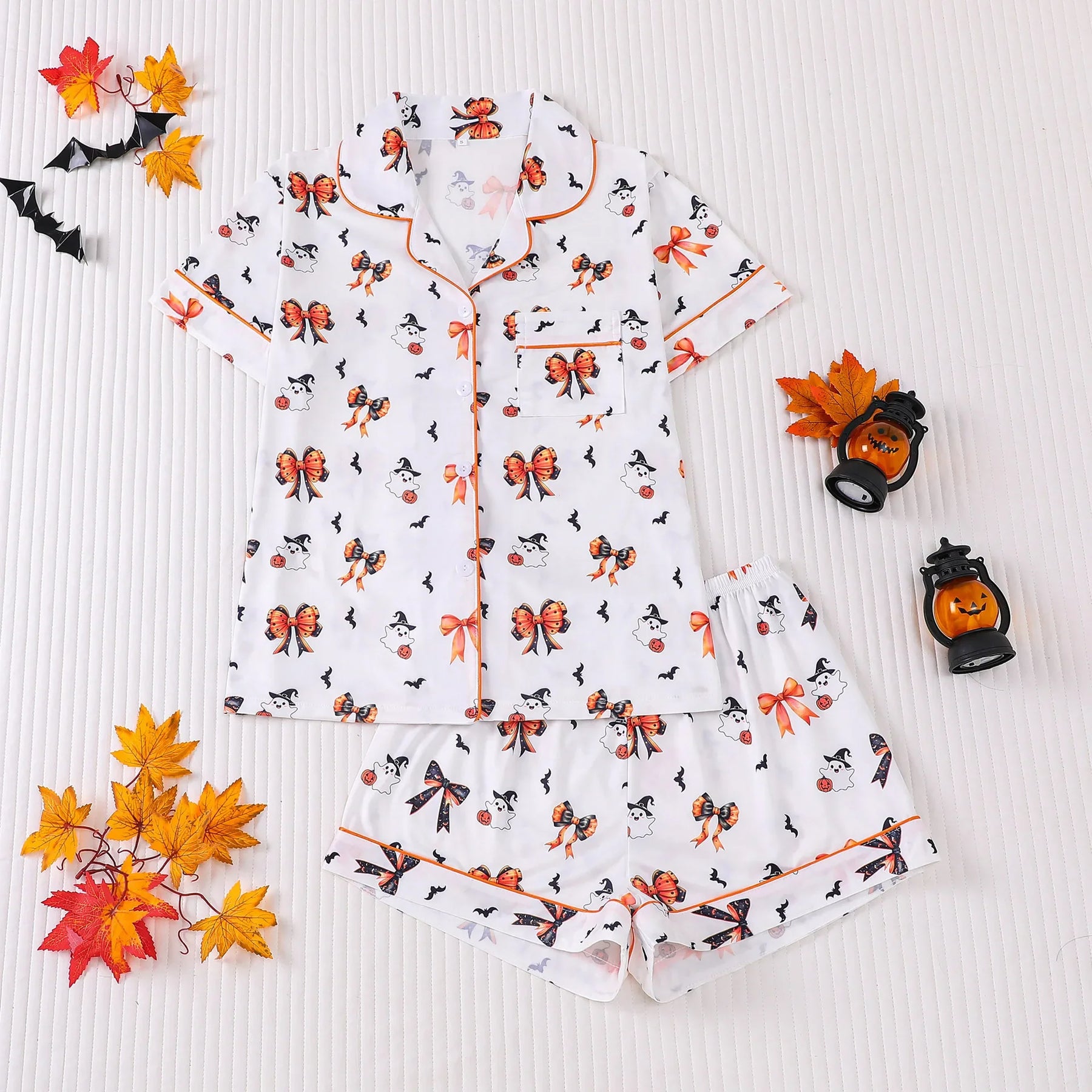 Halloween Ghost & Pumpkin Women's Pajama Set — Short Sleeve Top & Shorts by The Mississippi Mermaid Mercantile - view 19