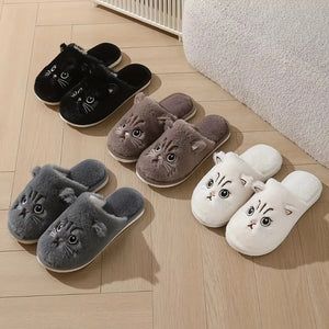 Cute Plush Cat Slippers Winter Warm Cozy Indoor House Shoes Soft EVA Sole Non-Slip Design by The Mississippi Mermaid
