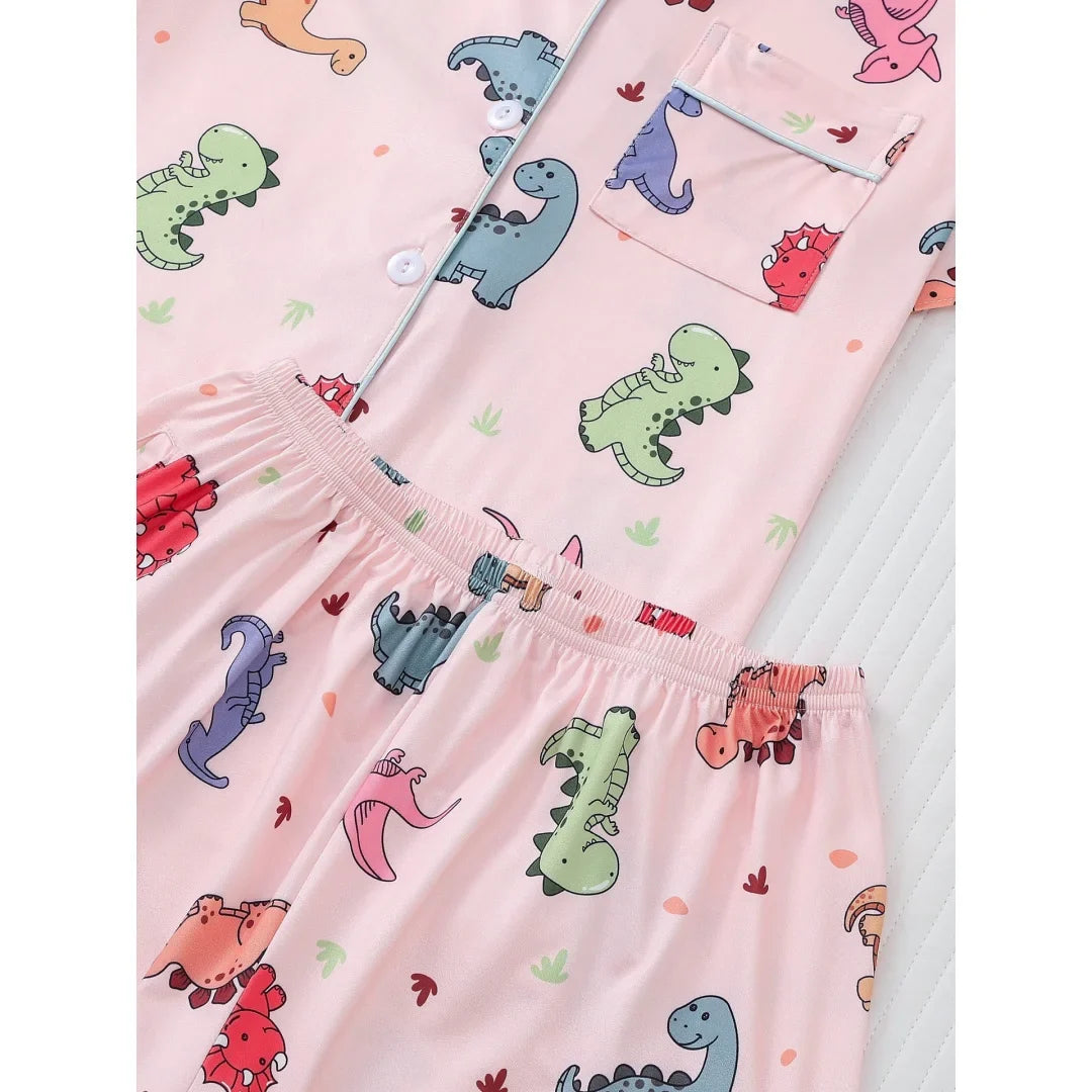 Cartoon Dinosaur Print Women's Pajama Set — Short Sleeve Top & Shorts by The Mississippi Mermaid Mercantile - view 5