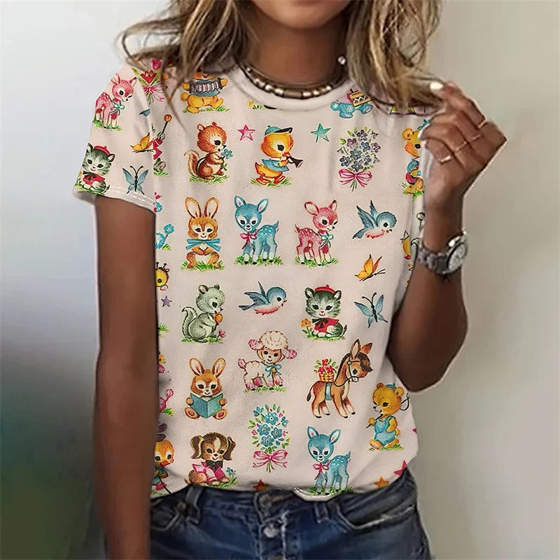 Vintage Storybook Animals All-Over Print Women's Tee by The Mississippi Mermaid Mercantile
