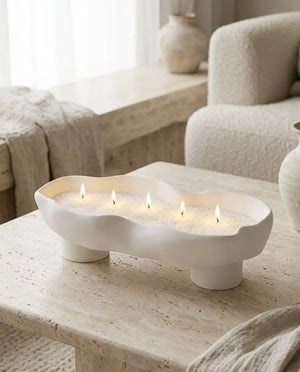 Scalloped Candle Tray-Refillable Sand Wax Candle Vessel by Believe Candle, scented candle detail photo 4