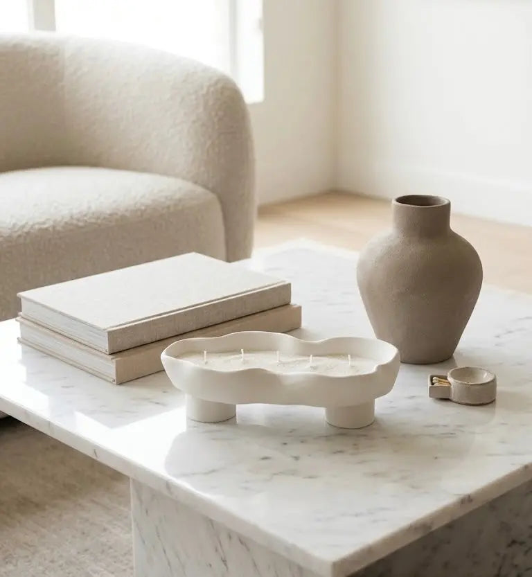 Scalloped Candle Tray-Refillable Sand Wax Candle Vessel by Believe Candle, scented candle detail photo 5