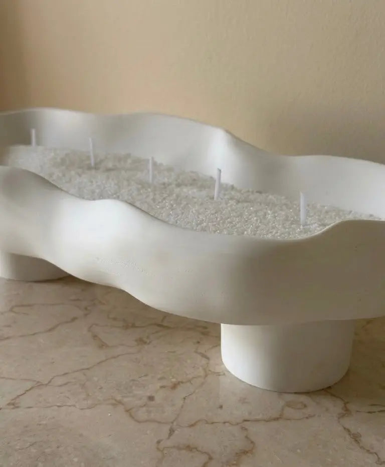 Scalloped Candle Tray-Refillable Sand Wax Candle Vessel by Believe Candle, scented candle detail photo 7