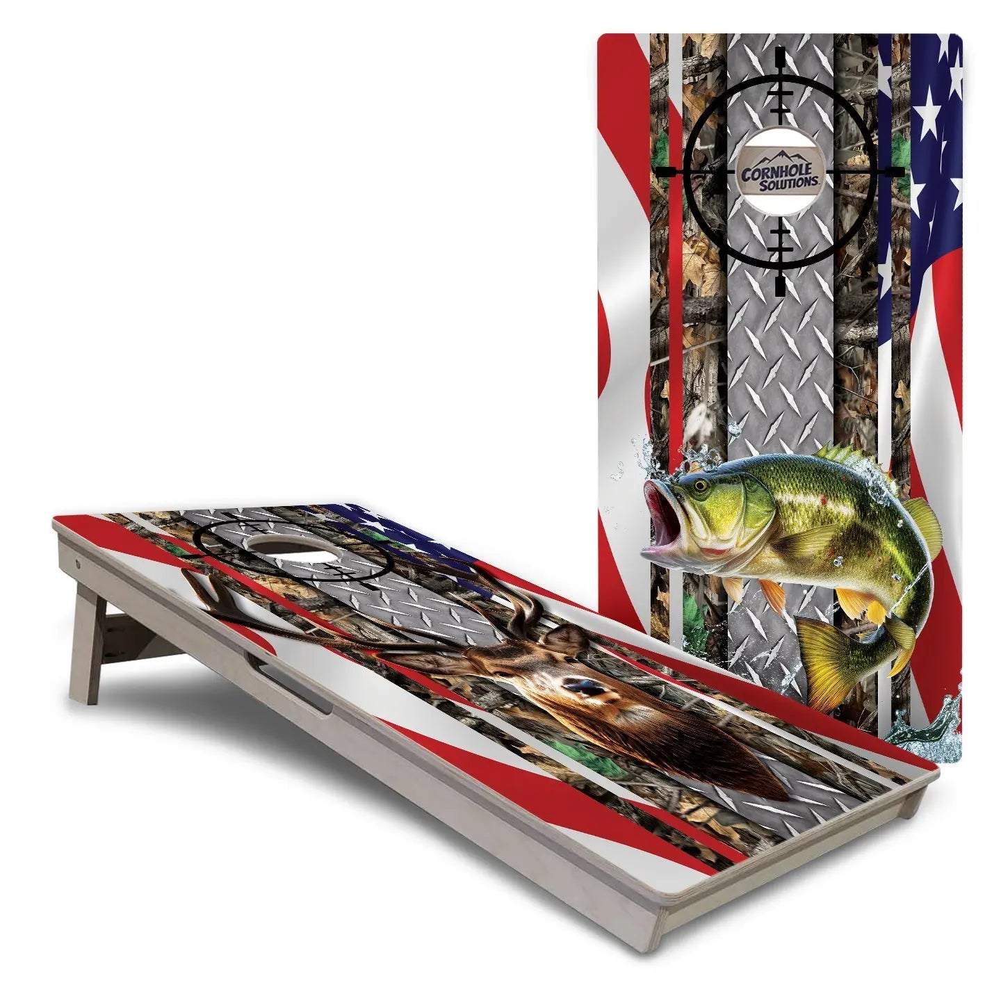 Scope Deer & Fish Cornhole Boards - Professional Tournament Series by Cornhole Solutions, custom cornhole board main product photo
