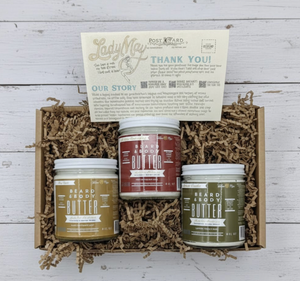 Tallow Man Beard Butter 9oz Trio – Men's Grooming Gift Set | Bay Rum, Tobacco Vanilla, Barbershop